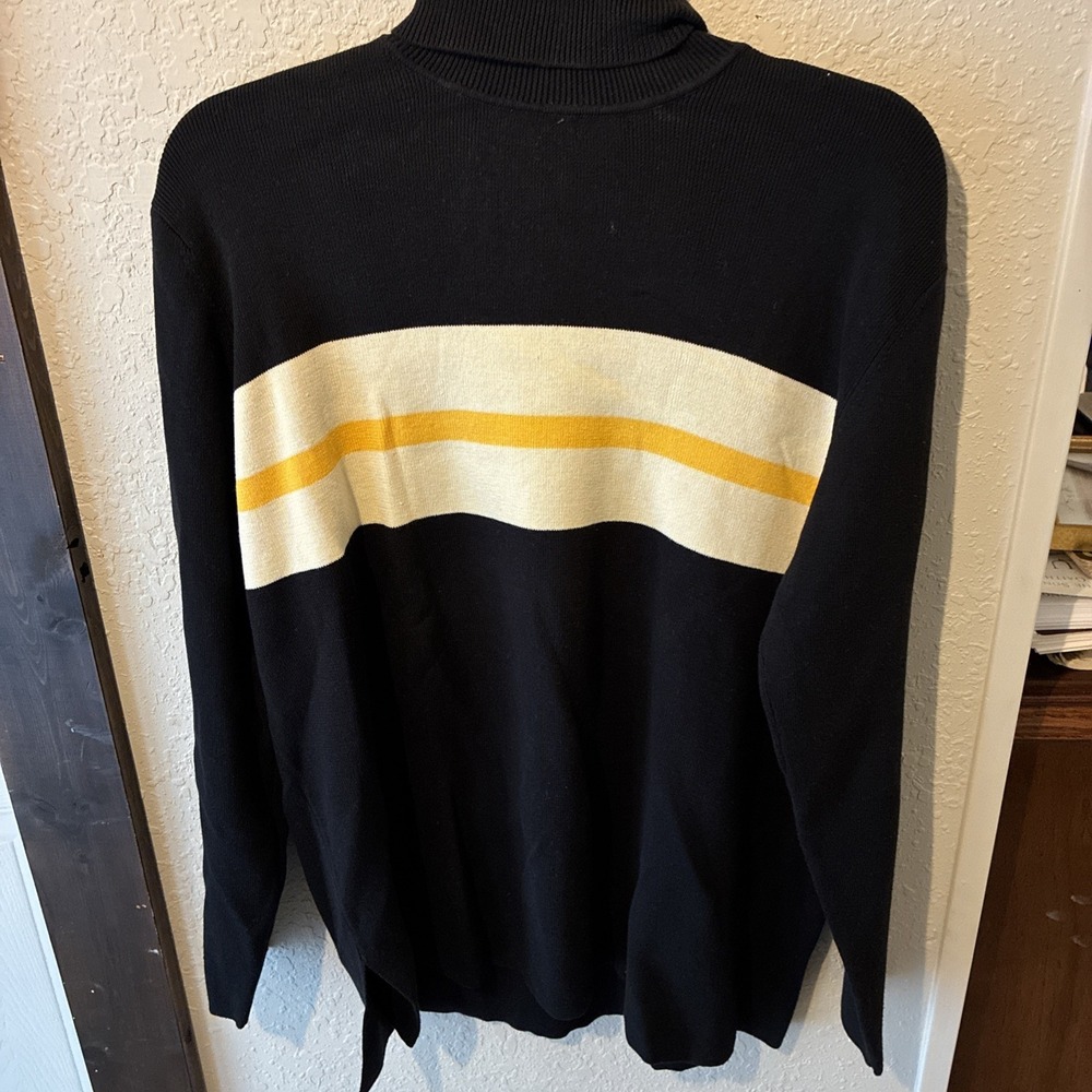 vtg nwt telluride turtle neck black white/yellow strip style T6170